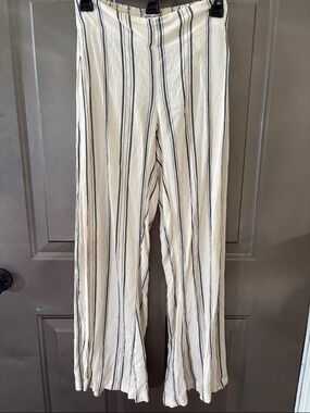 Billabong Cream and Navy Striped beach Pants with slits up side of pants